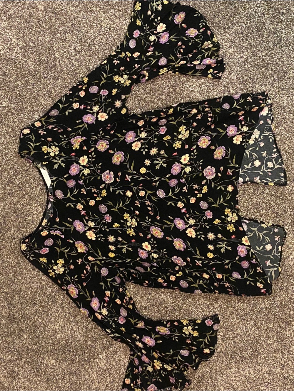 LC Lauren Conrad Black Floral Blouse with Pink and Yellow Flowers